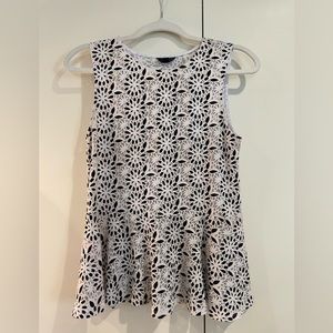 Topshop black and white floral peplum blouse.